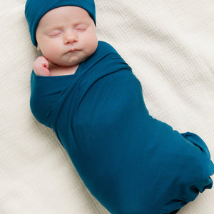 Baby Kids Bamboo Pajamas — Navy or Not Swaddle & Beanie Set — Image 1