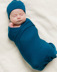 Baby Kids Bamboo Pajamas — Navy or Not Swaddle & Beanie Set — Image 1