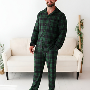 Baby Kids Bamboo Pajamas — Plaid Tidings Men's Collar Shirt & Pants Set — Image 1