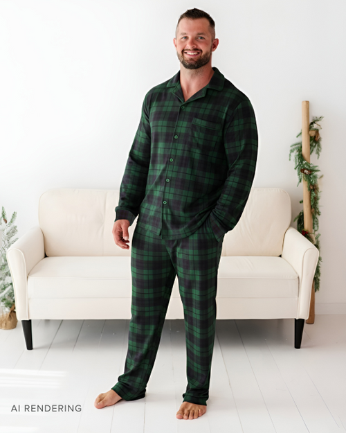 Baby Kids Bamboo Pajamas — Plaid Tidings Men's Collar Shirt & Pants Set — Image 1