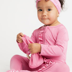 Baby Kids Bamboo Pajamas — Pink-a-Boo Ruffle Footie — Image 1