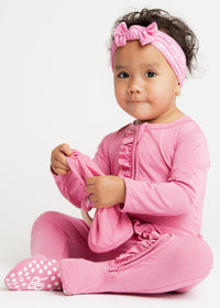Baby Kids Bamboo Pajamas — Pink-a-Boo Ruffle Footie — Image 1
