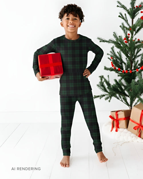 Baby Kids Bamboo Pajamas — Plaid Tidings Long Sleeve Pajama Set — Image 1
