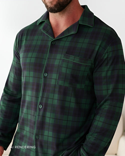 Baby Kids Bamboo Pajamas — Plaid Tidings Men's Collar Shirt & Pants Set — Image 3