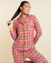 Baby Kids Bamboo Pajamas — Plaid It Cool Women's Long Sleeve Collar Shirt & Pants Pajama Set — Image 1