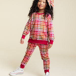 Baby Kids Bamboo Pajamas — Plum Pickin’ + Plaid It Cool Jogger Sets Bundle — Image 3