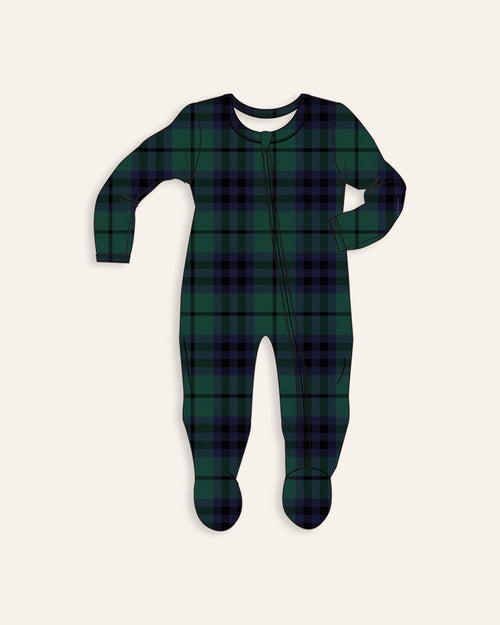 Baby Kids Bamboo Pajamas — Plaid Tidings Footie — Image 2