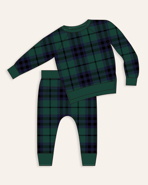 Baby Kids Bamboo Pajamas — Plaid Tidings Jogger Set — Image 2