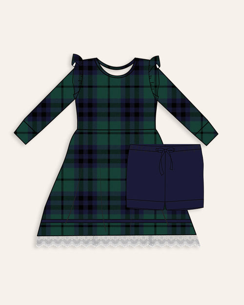 Baby Kids Bamboo Pajamas — Plaid Tidings Long Sleeve Party Dress & Shorts Set — Image 2