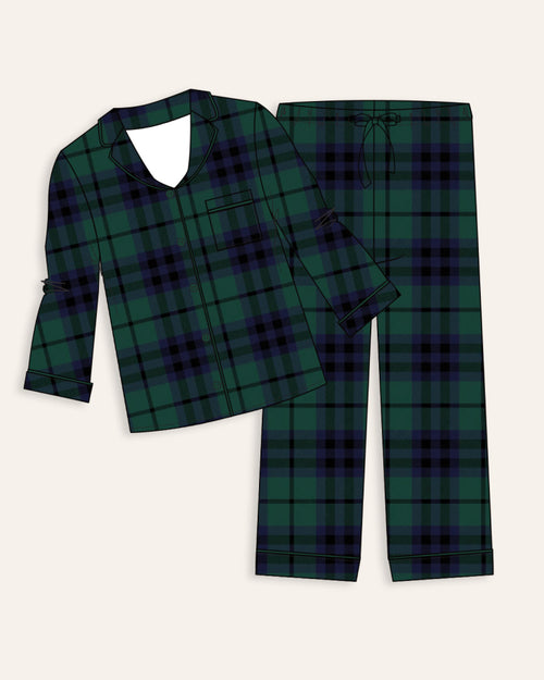Baby Kids Bamboo Pajamas — Plaid Tidings Women's Long Sleeve Collar Shirt & Pants Pajama Set — Image 2