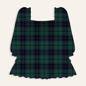 Baby Kids Bamboo Pajamas — Plaid Tidings Women's Smocked Balloon Sleeve Dress — Image 1