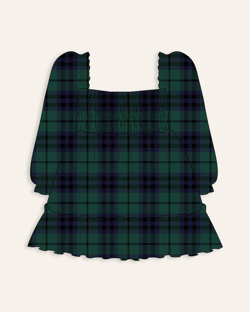 Baby Kids Bamboo Pajamas — Plaid Tidings Women's Smocked Balloon Sleeve Dress — Image 1