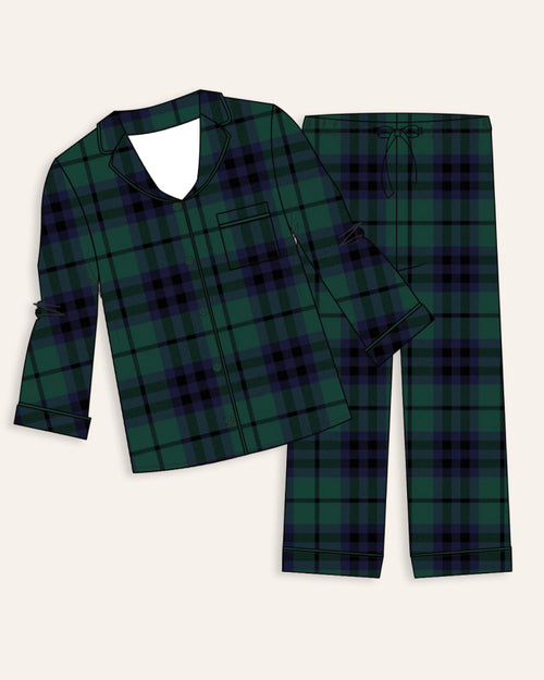 Baby Kids Bamboo Pajamas — Plaid Tidings Men's Collar Shirt & Pants Set — Image 2
