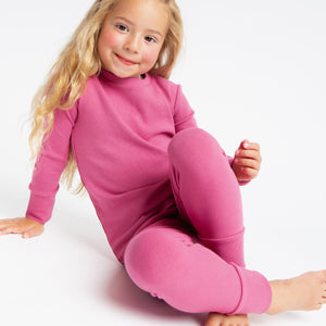 Baby Kids Bamboo Pajamas — Plum Pickin’ Ribbed Long Sleeve Pajama Set — Image 1