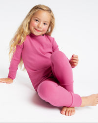 Baby Kids Bamboo Pajamas — Plum Pickin’ Ribbed Long Sleeve Pajama Set — Image 1