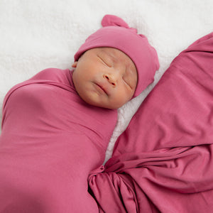 Baby Kids Bamboo Pajamas — Plum Pickin’ Swaddle & Beanie Set — Image 1