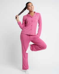 Baby Kids Bamboo Pajamas — Plum Pickin’ Women's Long Sleeve Collar Shirt & Pants Pajama Set — Image 1