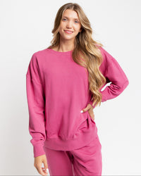 Baby Kids Bamboo Pajamas — Plum Pickin’ Women's Relaxed Crew Neck Sweatshirt — Image 1