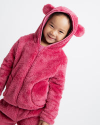 Baby Kids Bamboo Pajamas — Plum Pickin’ Zip-Up Jogger Set With Ears — Image 1