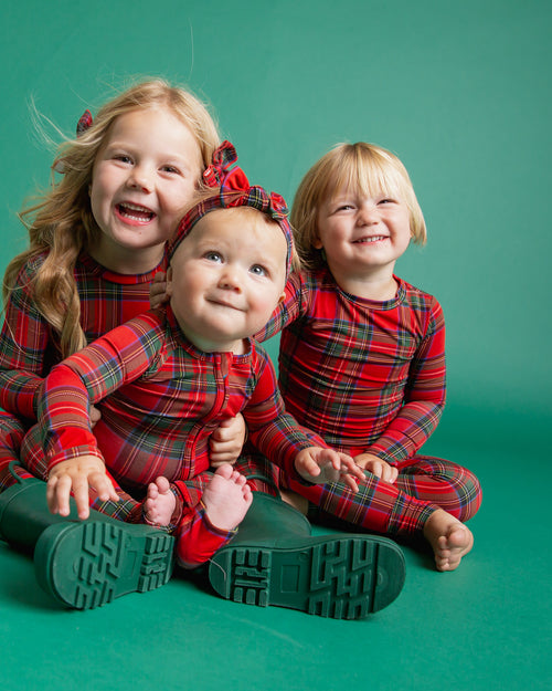 Baby Kids Bamboo Pajamas — Prepped & Plaid Headwrap — Image 5