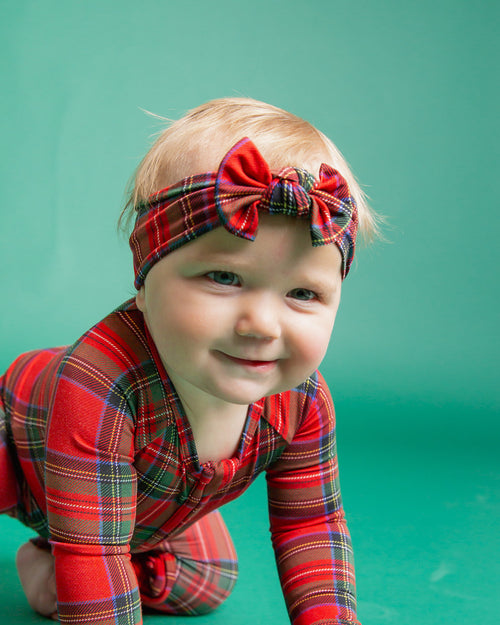 Baby Kids Bamboo Pajamas — Prepped & Plaid Headwrap — Image 3