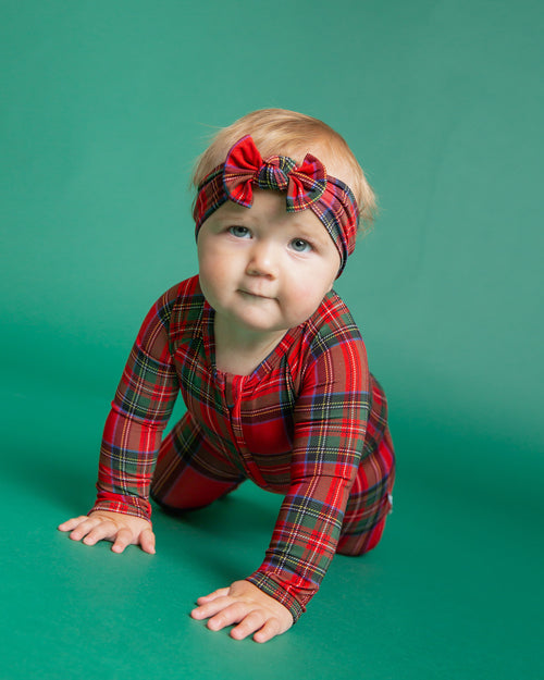 Baby Kids Bamboo Pajamas — Prepped & Plaid Headwrap — Image 2