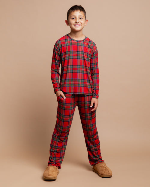 Baby Kids Bamboo Pajamas — Prepped & Plaid Relaxed Long Sleeve Top & Pants Everyday Set — Image 1