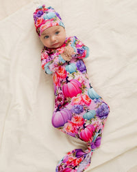 Baby Kids Bamboo Pajamas — Pretty Little Patch Knotted Gown & Beanie Set — Image 1