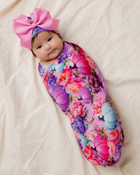 Baby Kids Bamboo Pajamas — Pretty Little Patch Swaddle & Bow Beanie — Image 1