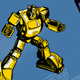 Yellow robot character on a blue background,