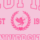 Pink graphic with 'GOD IS LOVE UNIVERSITY' and a cherub illustration