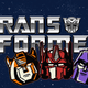 Transformers characters: Optimus Prime, Bumblebee, and Megatron in a stylized design.