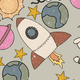 Colorful rocket and planets illustration.