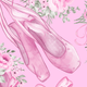 Pink ballet slippers with floral designs.