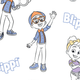 Blippi character design with text 'Blippi' in a playful pattern.