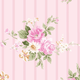 Floral pattern with pink roses and stripes.
