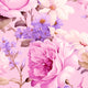 Floral pattern featuring pink and purple flowers on a light pink background