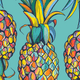 Colorful illustration of pineapples against a blue background