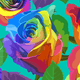 Colorful kaleidoscope of roses on a teal background