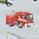 Illustration of a red fire truck with details.