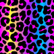 Colorful leopard print pattern in pink, yellow, and blue, featured in the Tutu Dress collection