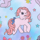 My Little Pony character with pink mane on an ombre cloud background with colorful stars