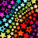 Colorful star pattern in various sizes and colors on a black background
