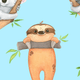 Pattern featuring a sloth and koala on a light blue background