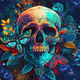 Colorful skull surrounded by butterflies and flowers