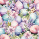 Pastel Easter eggs surrounded by flowers.