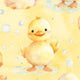 Cartoon duckling on a yellow background, playful design for children's clothing.