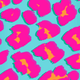 Colorful pink and orange leopard print pattern on a blue background
