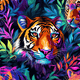 Colorful tiger illustration with vibrant foliage.