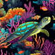Colorful turtle swimming among vibrant coral reef